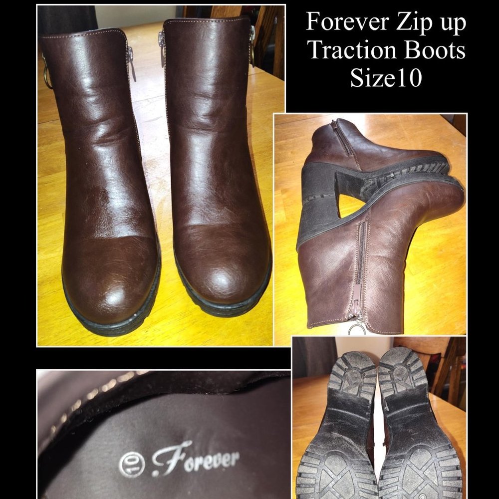 EUC side zip up "Forever" Brown combat boots. Size 10. SHIPS FREE